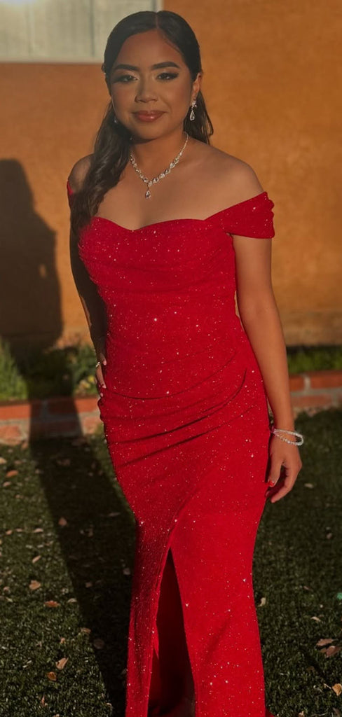 Elegant Red Off-shoulder Slit Mermaid Long Formal Gown to Impress,WGP1855