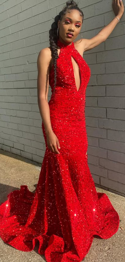 Sparkly Red High-neck Mermaid Long Formal Gown to Impress,WGP1903