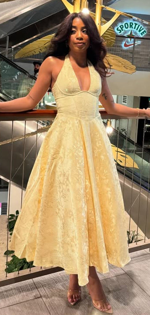 Sexy Yellow A-line V-neck Long Formal Gown to Impress,WGP1766