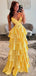 Sexy Yellow A-line V-neck Long Formal Gown to Impress,WGP1761