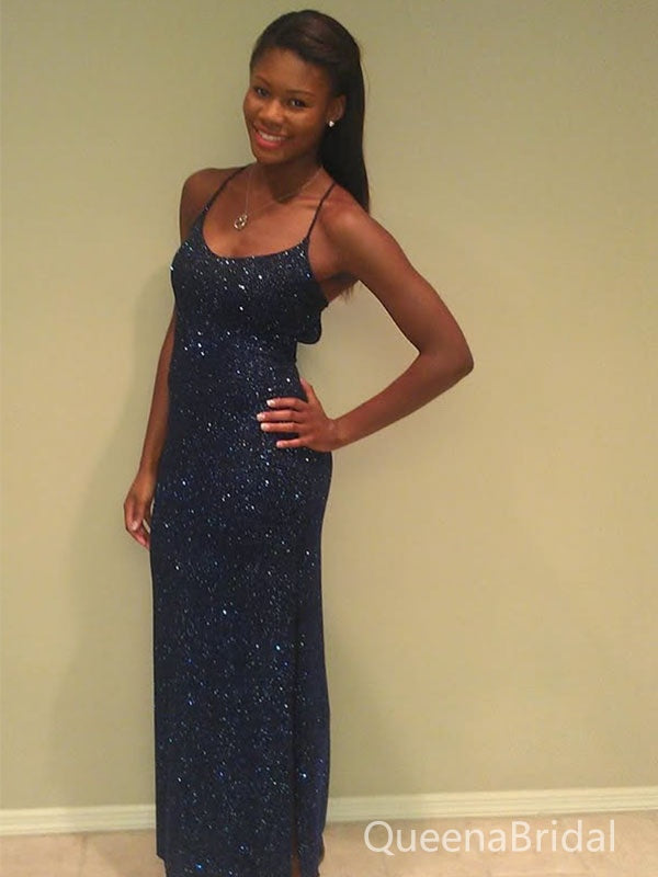 Sparkly Spaghetti Straps Blue Long Formal Gown to Impress,WGP1762