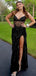 Sexy Black Mermaid Slit V-neck Long Formal Gown to Impress,WGP1923