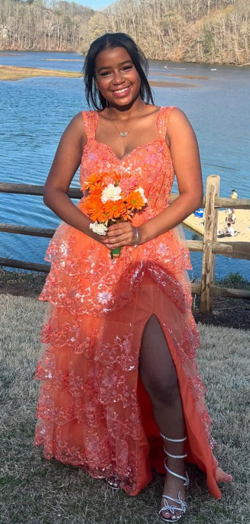 Sparkly Orange Spaghetti Straps A-line Long Formal Gown to Impress,WGP1860