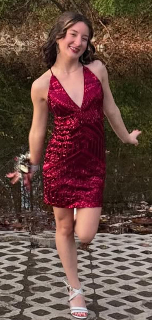 Sexy Red Spaghetti Straps V-neck Homecoming Dress Graduation Party Dress , QB0929