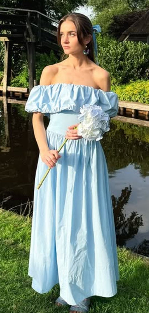 Cute Blue Off-shoulder Long Formal Gown to Impress,WGP1764