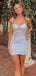 Sparkly Blue Spagehtti Straps Sweetheart Homecoming Dress Graduation Party Dress , QB0943