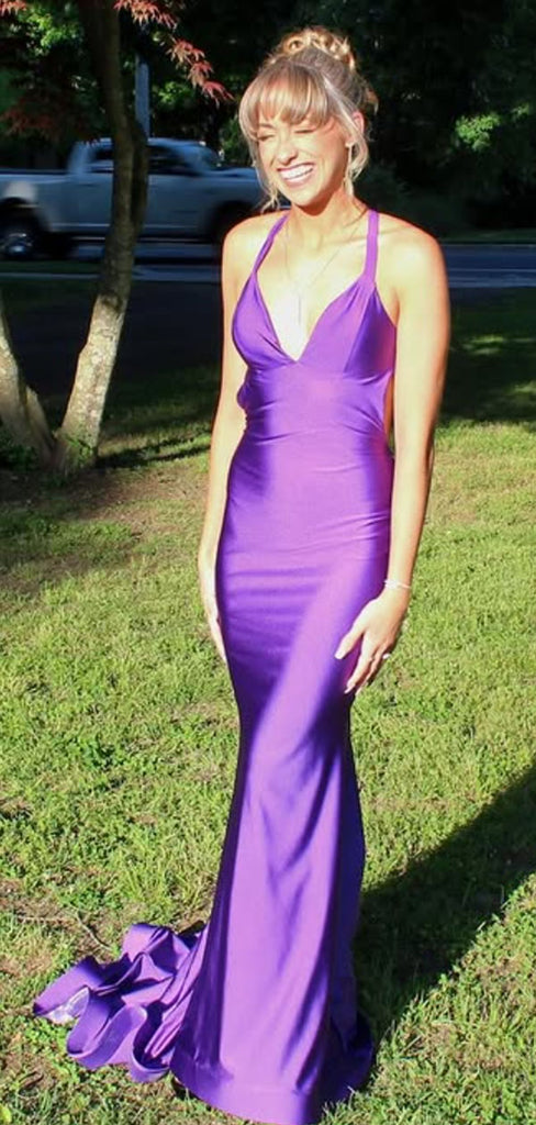 Elegant Purple Spaghetti Straps V-neck Mermaid Long Formal Gown to Impress,WGP1856