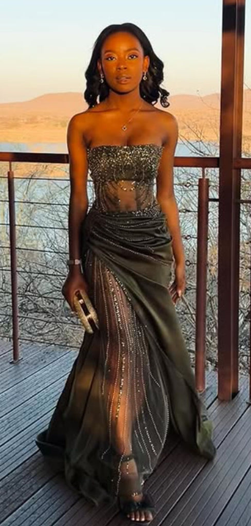 Sparkly Green Straight Across Mermaid Long Formal Gown to Impress,WGP1882