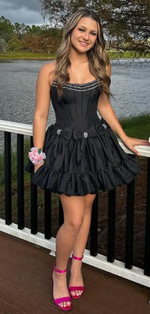 Cute Black Bow Homecoming Dress Graduation Party Dress , QB0941