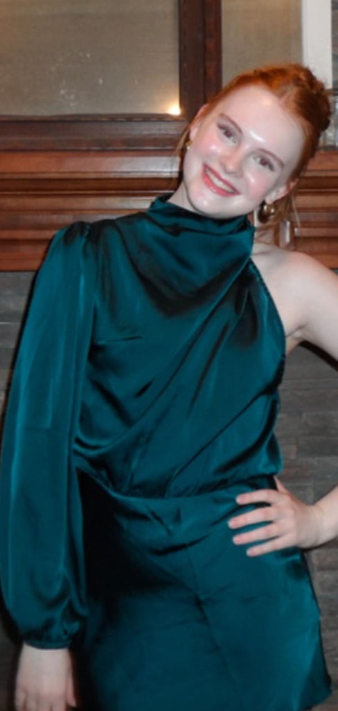 Elegant Green One Sleeve Homecoming Dress Graduation Party Dress , QB0905