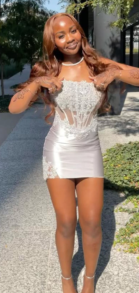 Sexy Gray Straight Across Homecoming Dress Graduation Party Dress , QB0896
