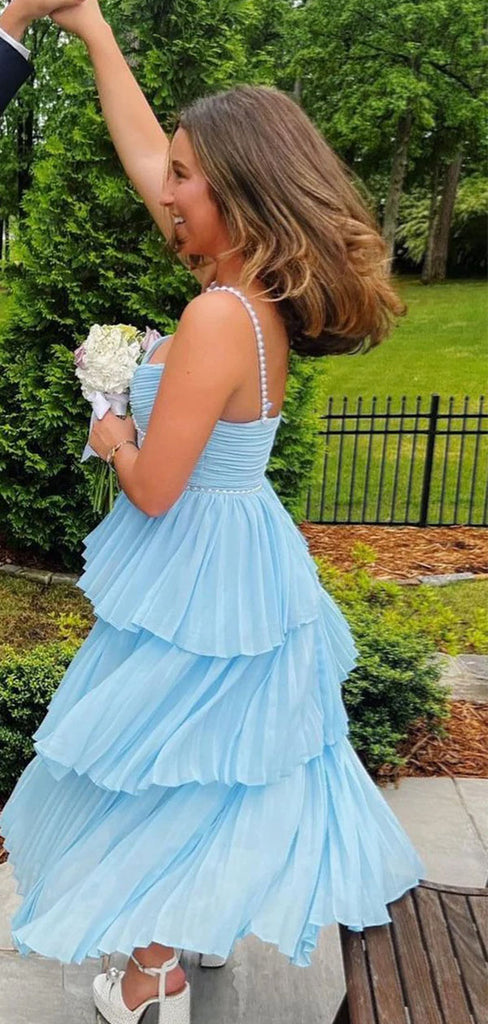 Elegant Blue A-line Spaghetti Straps Long Formal Gown to Impress,WGP1759