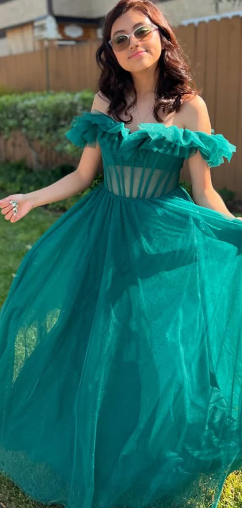 Elegant Green Off-shoulder A-line Long Formal Gown to Impress,WGP1786