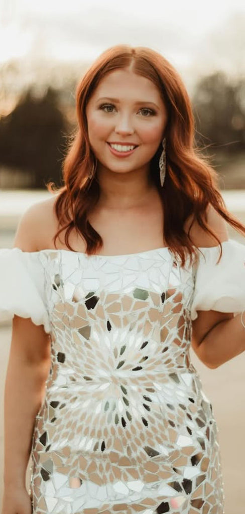 Sparkly White Off-shoulder Homecoming Dress Graduation Party Dress , QB0902