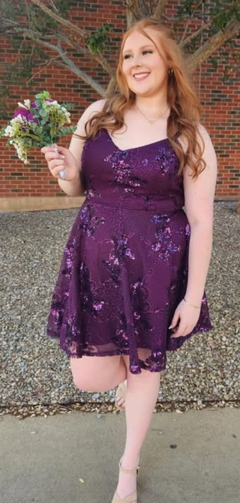 Elegant Purple V-neck Homecoming Dress Graduation Party Dress , QB0906