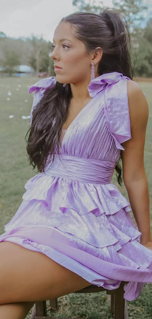 Elegant Purple A-line Bow Homecoming Dress Graduation Party Dress , QB0904