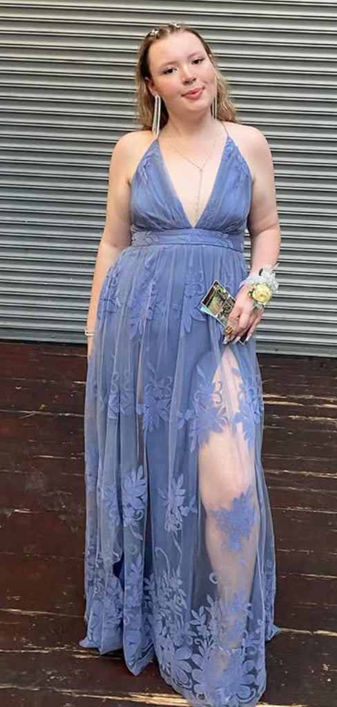 Sexy Blue Spaghetti Straps V-neck Long Formal Gown to Impress,WGP1924