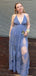 Sexy Blue Spaghetti Straps V-neck Long Formal Gown to Impress,WGP1924