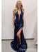 Sexy Navy Blue Mermaid V-neck Maxi Long Party Prom Dresses,Evening Dresses,WGP387