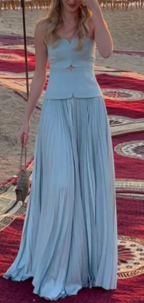 Elegant Blue A-line Strapless  Sweetheart Zipper Long Prom Dress to Impress,WGP1722