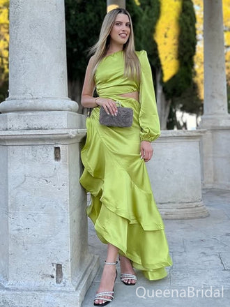 Elegant Green A-line One-sleeve Long Formal Gown to Impress,WGP1842