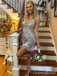 Sparkly Gray Spaghetti Straps V-neck Homecoming Dress Graduation Party Dress , QB0918