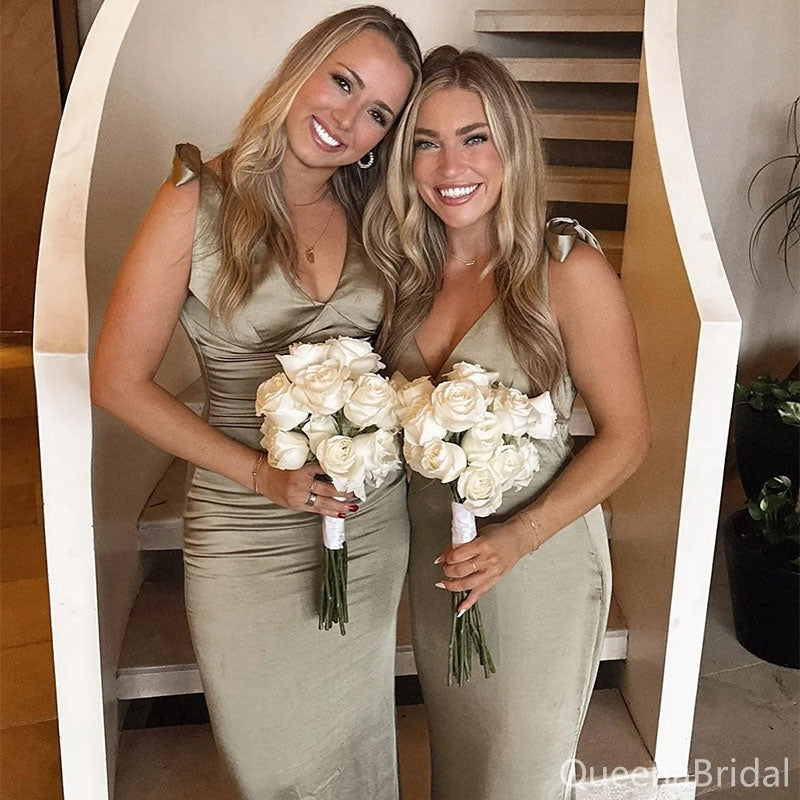 Popular Olive Green V-neck Mermaid Bridesmaid Dresses for Wedding Party, BDS0241