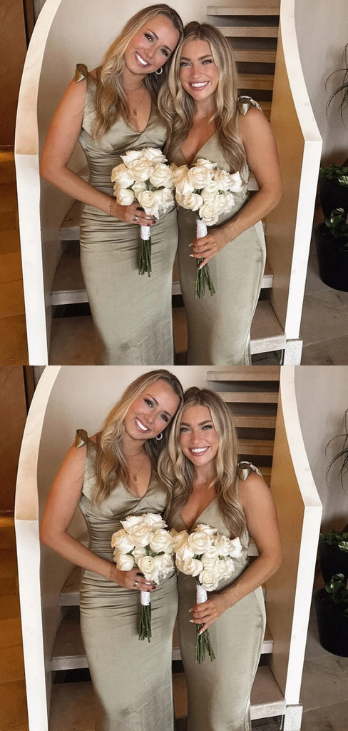 Popular Olive Green V-neck Mermaid Bridesmaid Dresses for Wedding Party, BDS0241