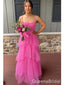Chic Hot Pink Layered Tulle A-Line Prom Dress with Ruffles, WGP293