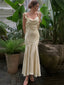 Elegant Light Champagne Spaghetti Straps Mermaid Evening Dress, Prom Dress,WGP445