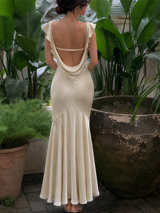 Elegant Light Champagne Spaghetti Straps Mermaid Evening Dress, Prom Dress,WGP445