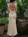 Elegant Light Champagne Spaghetti Straps Mermaid Evening Dress, Prom Dress,WGP445