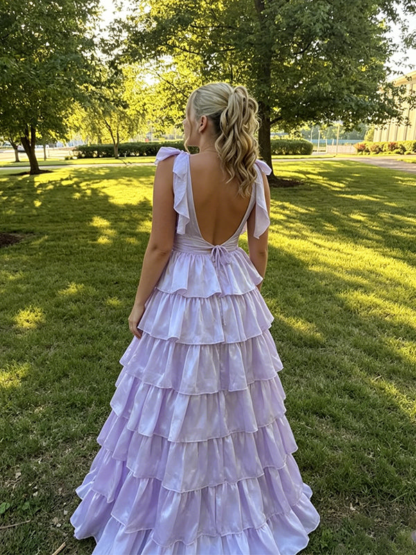 Gorgeous Purple Ruffled Tiered A-line Evening Gown, Prom Dress, WGP2289