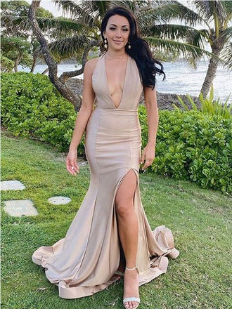 Sexy Mermaid V-neck Side Slit Maxi Long Party Prom Dresses Online,WGP314