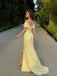 Elegant Yellow Off the Shoulder Mermaid Evening Gown with Slit, Prom Dress, WGP2292