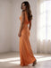 Elegant Orange Satin Pleated Evening Gown with Slit, Prom Dress, WGP2300