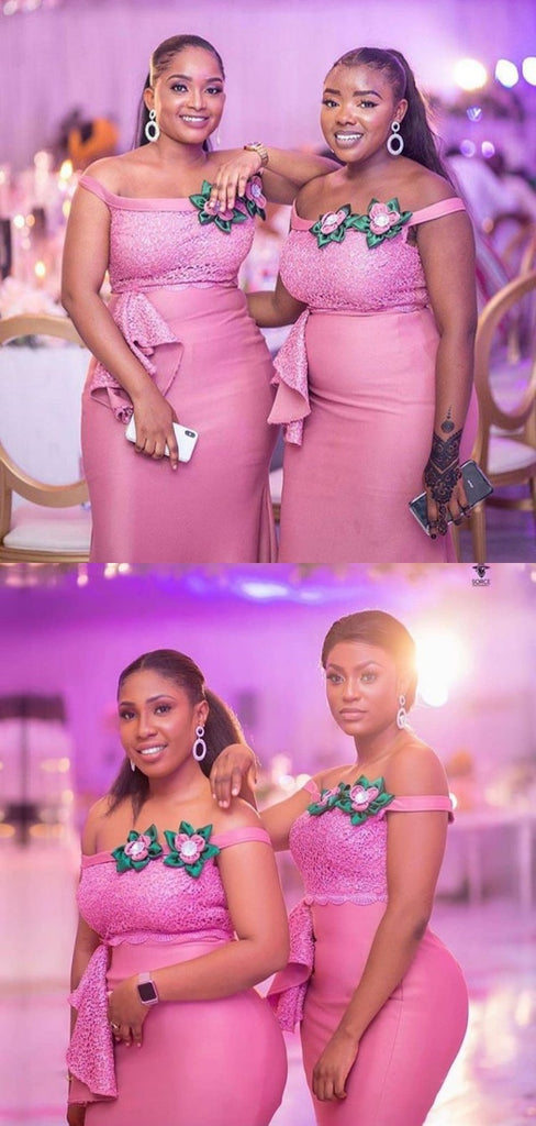 Elegant Pink Off-shoulder Mermaid Bridesmaid Dresses for Wedding Party, BDS0245