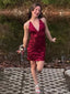 Sexy Red Spaghetti Straps V-neck Homecoming Dress Graduation Party Dress , QB0929