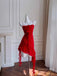 Sexy Spaghetti Straps Ruffles Asymmetrical Streamers A-line Red Chiffon Mini Homecoming Dress, WGP2268