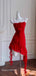 Sexy Spaghetti Straps Ruffles Asymmetrical Streamers A-line Red Chiffon Mini Homecoming Dress, WGP2268