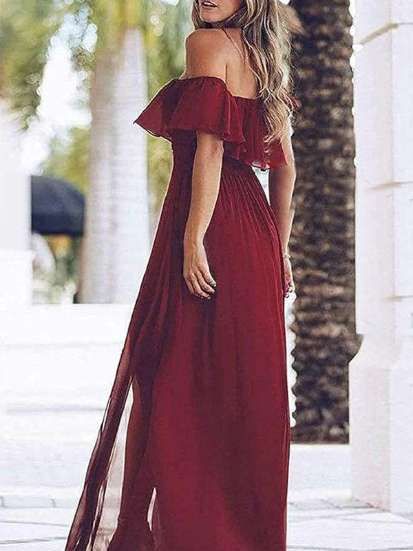 Elegant Red off-shoulder A-line Bridesmaid Dresses for Wedding Party, BDS0248