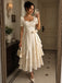 Elegant Ivory A-line Tiered Satin Evening Gown with Sleeves, Prom Dress, WGP2296