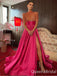 Gorgeous Fuchsia Pink Beadings A-line Side Slit  Long Evening Dress with Half Sleeves, WGP302