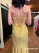Sparkly Gold Beaded Rhinestones Mermaid Prom Dress with Slit, WGP2288