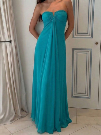 Elegant Blue Strapless A-line Maxi Evening Gown, Prom Dress, WGP2293