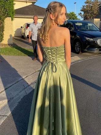 Elegant Green Strapless A-line Long Prom Party Dress to Impress ,WGP1442