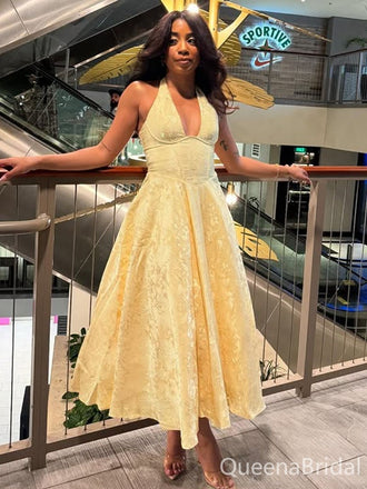 Sexy Yellow A-line V-neck Long Formal Gown to Impress,WGP1766