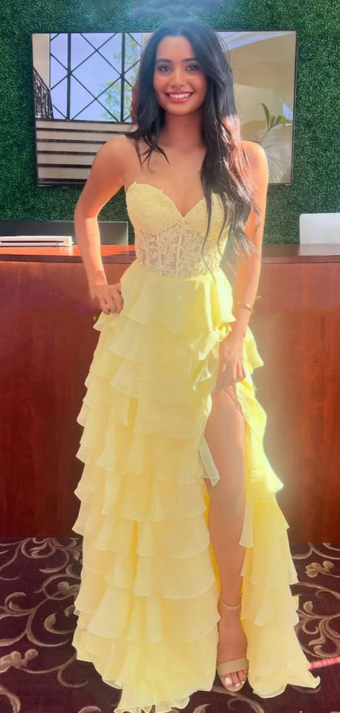 Sexy Yellow A-line Sweetheart Slit Long Formal Gown to Impress,WGP1760