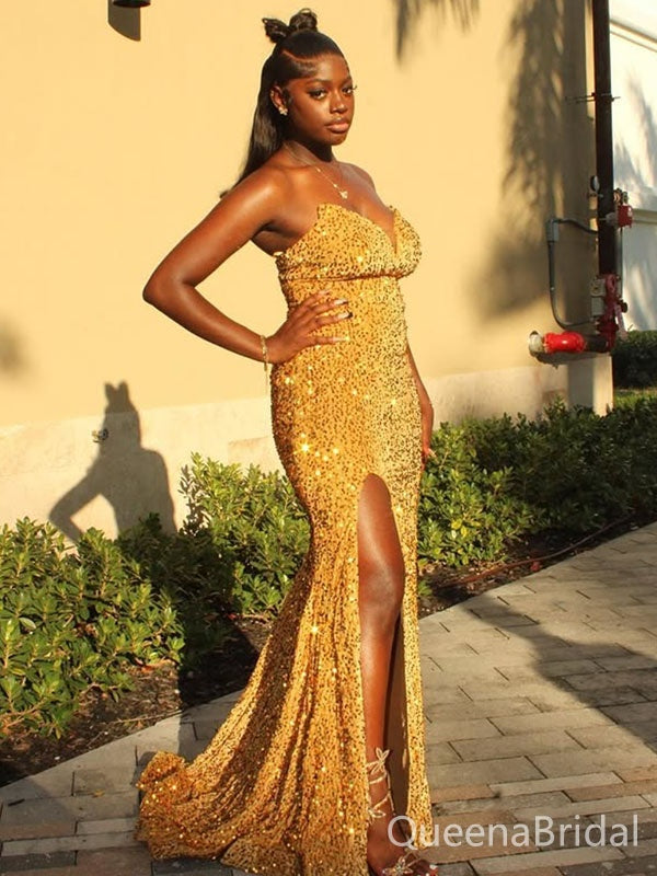 Sexy Yellow Slit V-neck Long Formal Gown to Impress,WGP1790