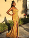 Sexy Yellow Slit V-neck Long Formal Gown to Impress,WGP1790